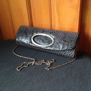 faux snake skin dark gray clutch w/ chain